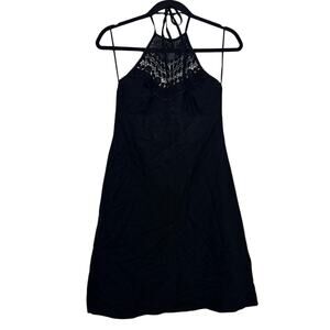 Trina Turk Black Halter Eyelet Dress Womens 8 A-Line 100% Cotton Minimalist